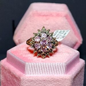 Lovely Pink Topaz & Peridot Cluster Ring